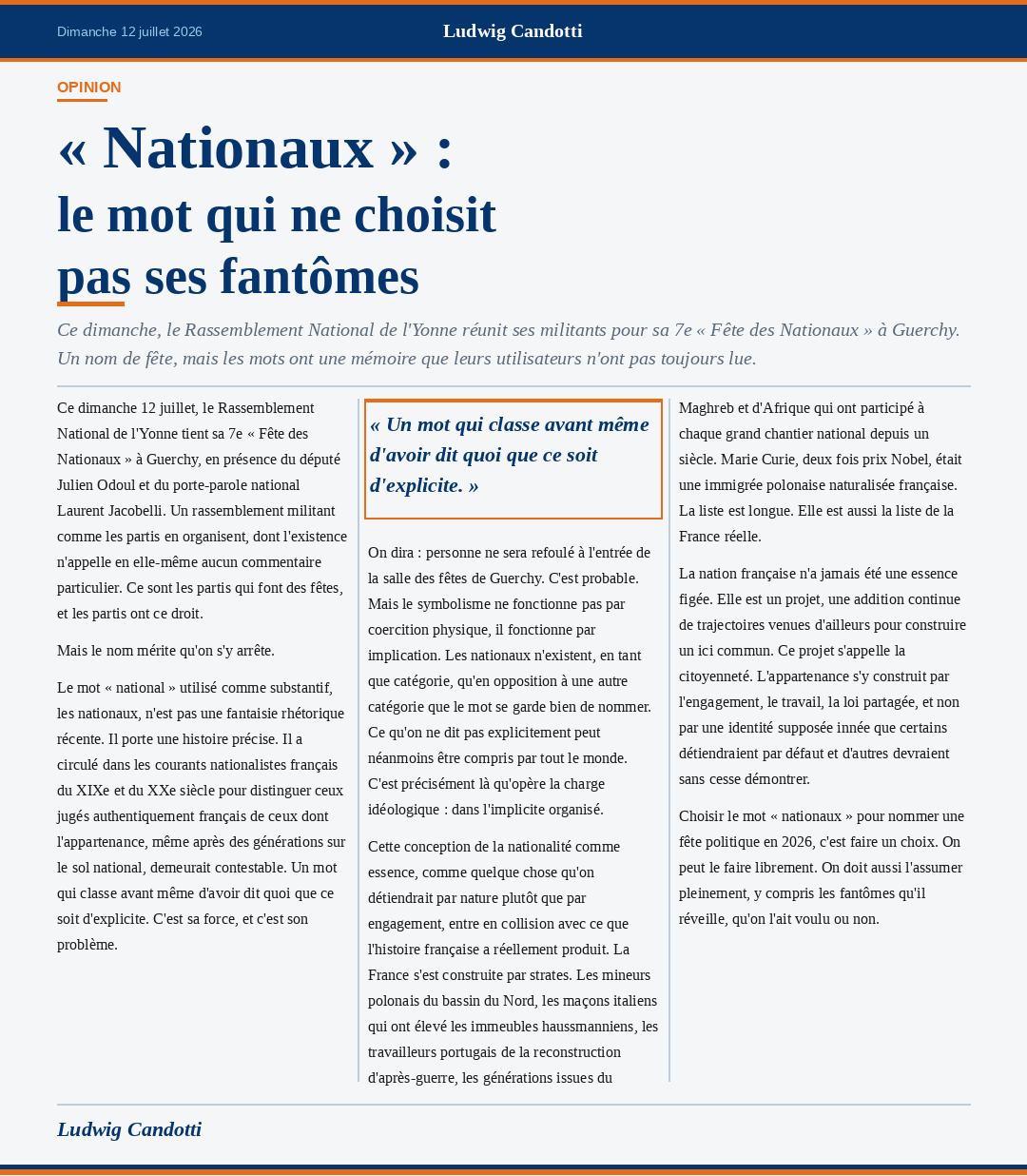 Visuel de la tribune : « Nationaux » : le mot qui ne choisit pas ses fantômes