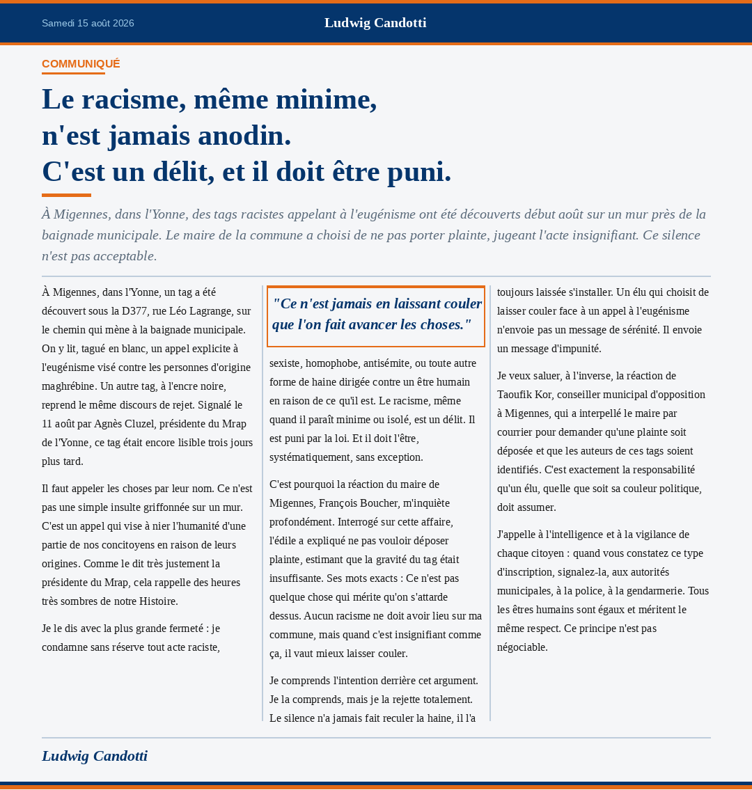 Tribune contre le racisme à Migennes